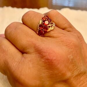 Red Rhinestone Gold Tone Ring